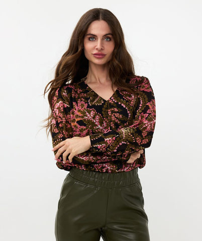 EsQualo Floral V Neck Blouse