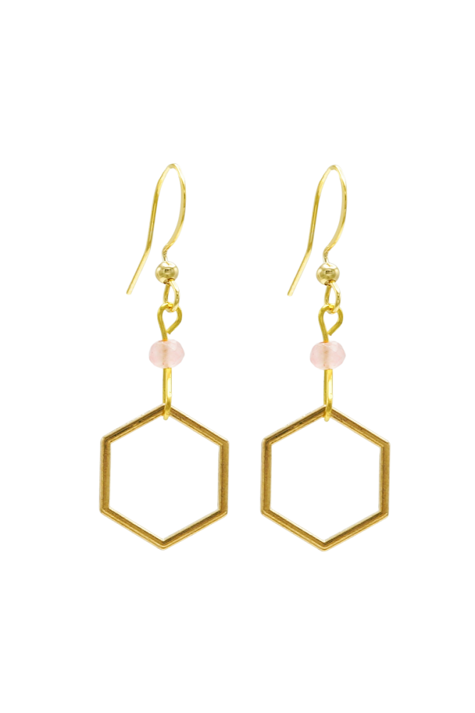 Rosie Fox Strawberry Quartz Hexagon Earrings