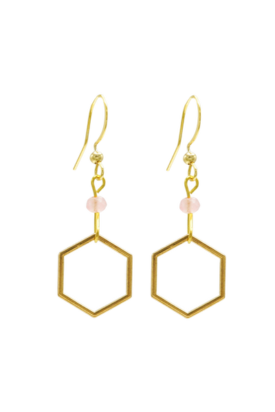 Rosie Fox Strawberry Quartz Hexagon Earrings