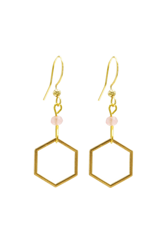 Rosie Fox Strawberry Quartz Hexagon Earrings