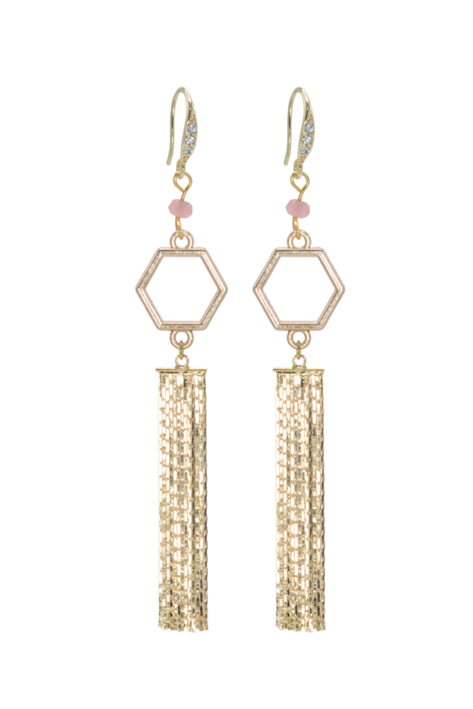 Rosie Fox Strawberry Quartz Flower Tassel Earrings