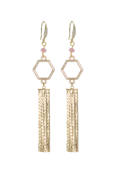 Rosie Fox Strawberry Quartz Flower Tassel Earrings