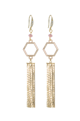 Rosie Fox Strawberry Quartz Flower Tassel Earrings