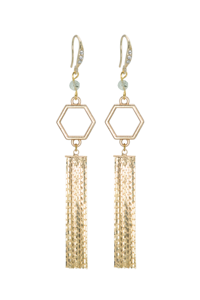 Rosie Fox Prehnite Hexagon Tassel Earrings