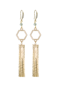 Rosie Fox Prehnite Hexagon Tassel Earrings