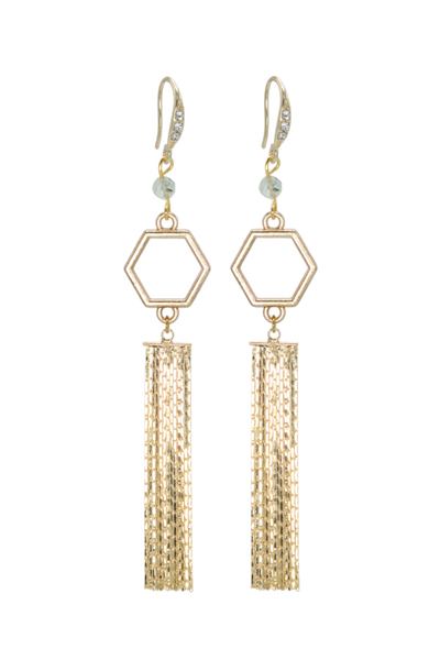 Rosie Fox Prehnite Hexagon Tassel Earrings