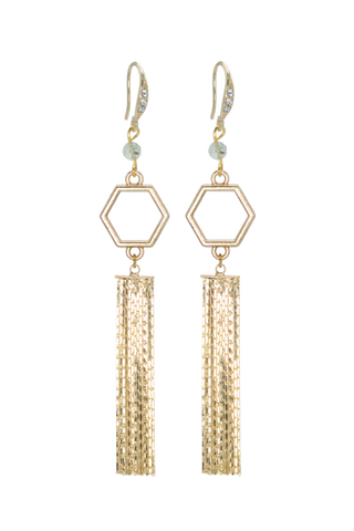 Rosie Fox Prehnite Hexagon Tassel Earrings