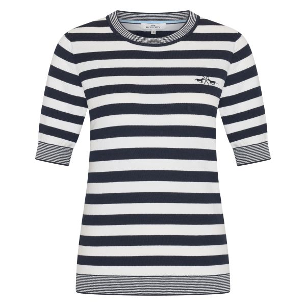 HV Society Bobby Stripe Short Sleeve Knitted Top - Navy