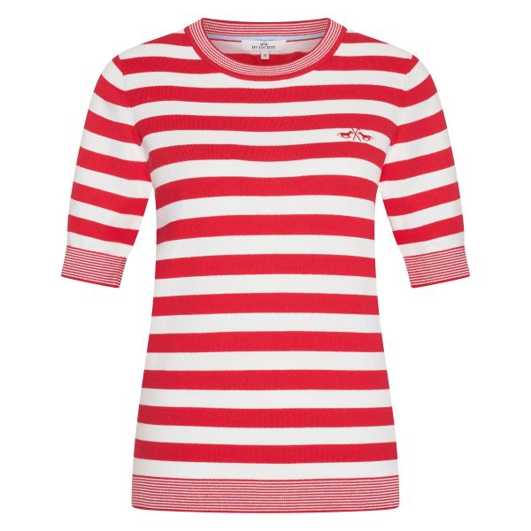 HV Society Bobby Stripe Short Sleeve Knitted Top - Red