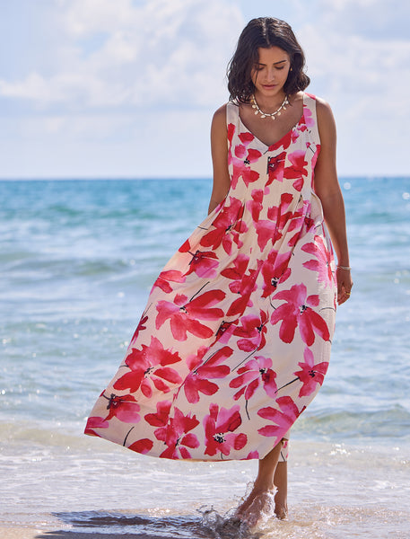 Tribal Bright Floral Tailored Waist Maxi Dress