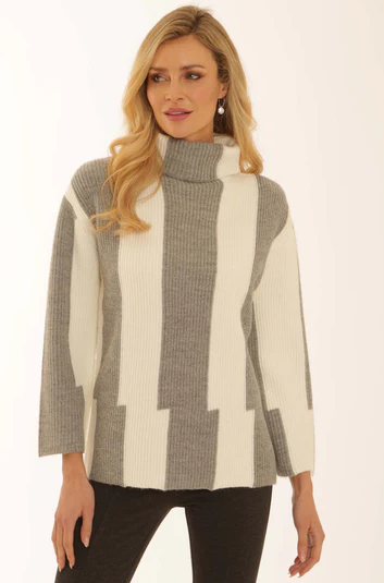 Pomodoro Staggered Stripe Roll Neck Jumper