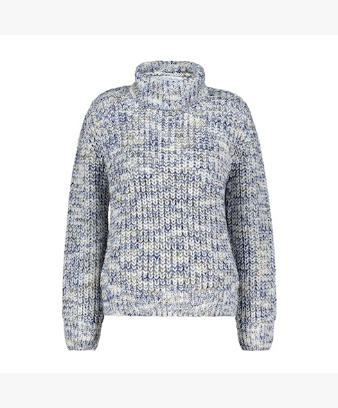 Red Button Cocoon Roll Neck Jumper - Blue