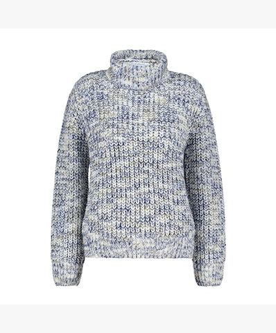 Red Button Cocoon Roll Neck Jumper - Blue