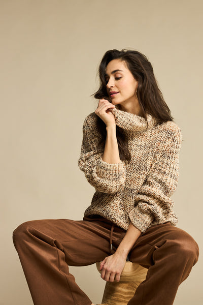 Red Button Cocoon Roll Neck Jumper - Brown