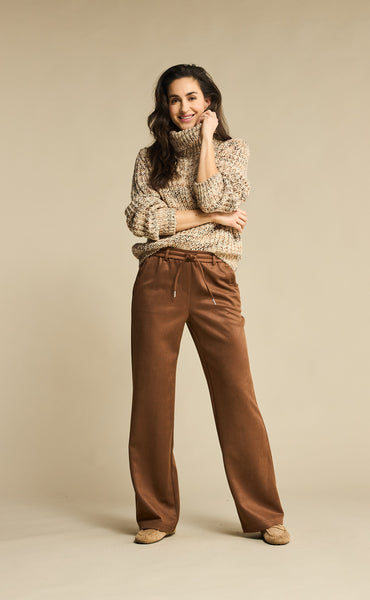 Red Button Cocoon Roll Neck Jumper - Brown