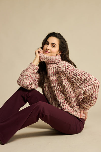 Red Button Cocoon Roll Neck Jumper - Ruby