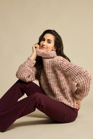 Red Button Cocoon Roll Neck Jumper - Ruby
