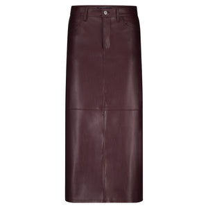 Red Button A-Line Faux Leather Pencil Midi Skirt