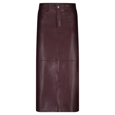 Red Button A-Line Faux Leather Pencil Midi Skirt