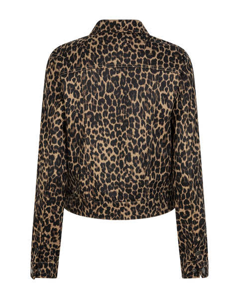 Red Button Leopard Print Trucker Jacket
