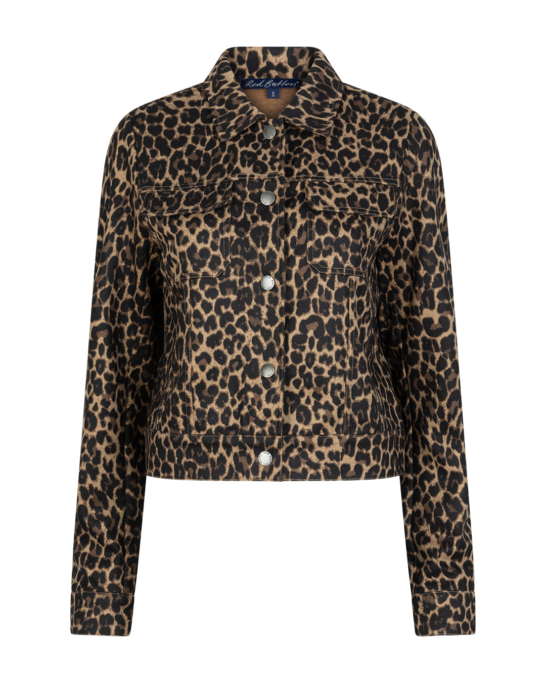 Red Button Leopard Print Trucker Jacket