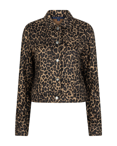 Red Button Leopard Print Trucker Jacket