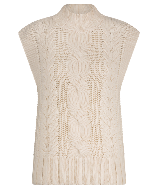 Red Button Sleeveless Cable Knit Jumper - Cream