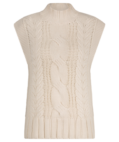 Red Button Sleeveless Cable Knit Jumper - Cream