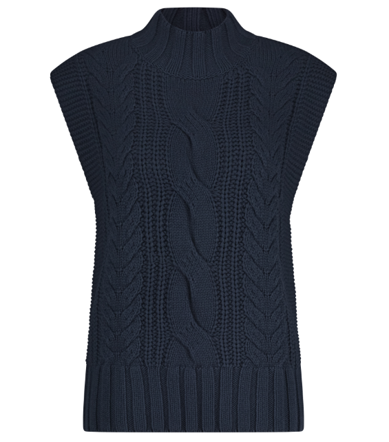 Red Button Sleeveless Cable Knit Jumper - Navy