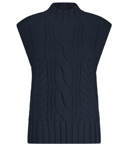 Red Button Sleeveless Cable Knit Jumper - Navy