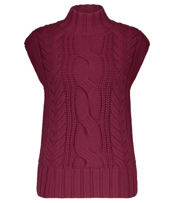 Red Button Sleeveless Cable Knit Jumper - Ruby
