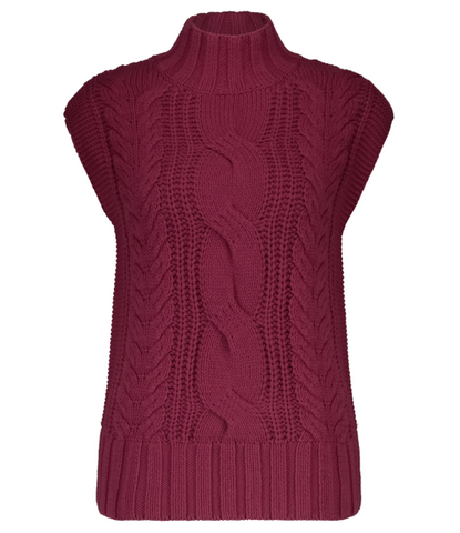 Red Button Sleeveless Cable Knit Jumper - Ruby