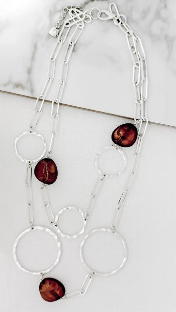 Envy Short Oversized Circle Link and Stone Necklace - Silver