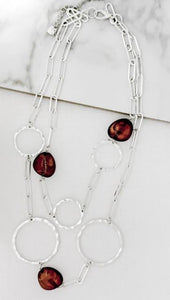 Envy Short Oversized Circle Link and Stone Necklace - Silver
