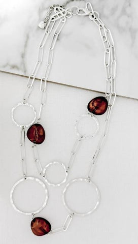 Envy Short Oversized Circle Link and Stone Necklace - Silver