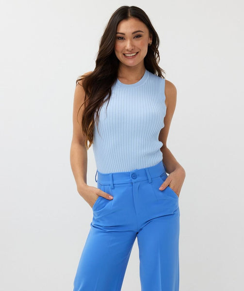 Esqualo Sleeveless Ribbed Top -Pale Blue