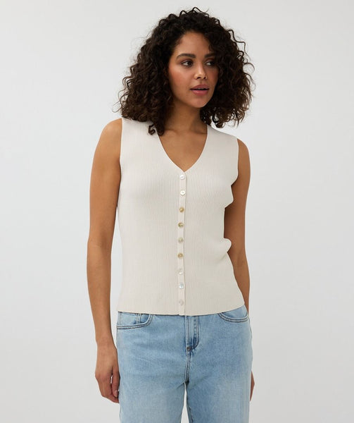 Esqualo Sleeveless V-Neck Button-Through Top - Cream