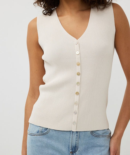 Esqualo Sleeveless V-Neck Button-Through Top - Cream