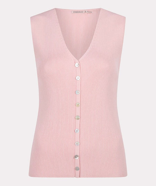 Envy Sleeveless V-Neck Button Through Top - Pale Pink