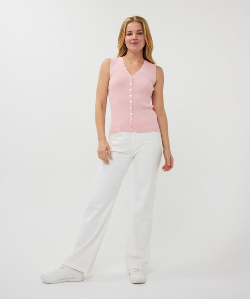 Envy Sleeveless V-Neck Button Through Top - Pale Pink