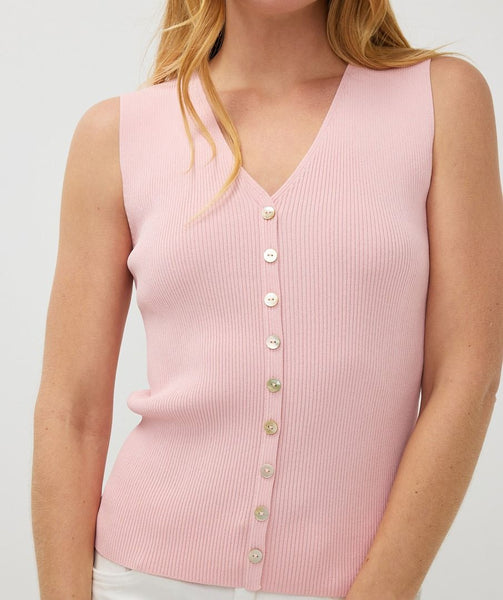 Envy Sleeveless V-Neck Button Through Top - Pale Pink