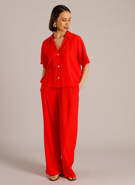 Yest Martha Crinkle Wide Leg Drawstring Trousers