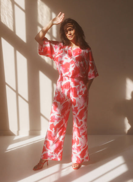 Yest Meline Blurred Floral Pattern Wide Leg Trousers